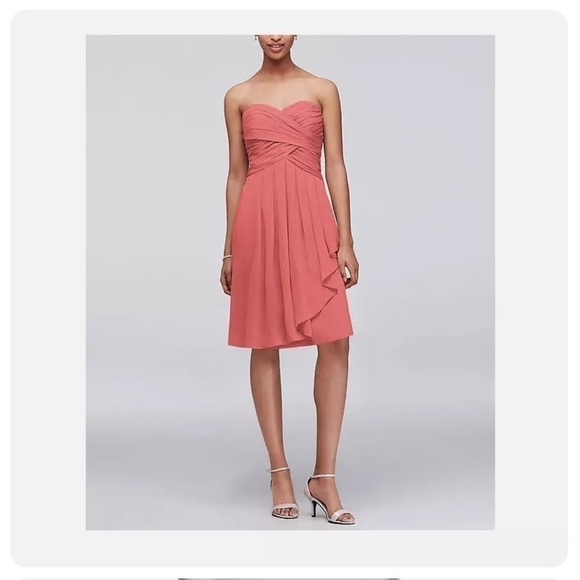 Davids Bridal Dress Strapless Crinkle Chiffon Cascade Bridesmaid - Picture 9 of 11